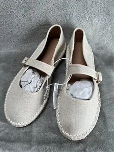 Old Navy Women’s Women’s Size 10 Beige Canvas Mary Jane Ballet Flats Cottagecore - Picture 1 of 9