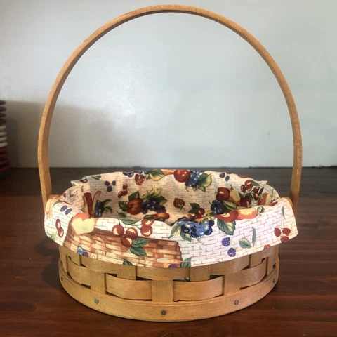 Longaberger 2006 Small Pie Swing Handle Basket+Fabric Liner Warm Brown Cover