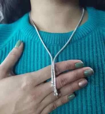 18Ct Rd Cut Women's Lariat Necklace Lab-Created Diamond 14kWhite Gold Plated 18" - Image 1 of 4