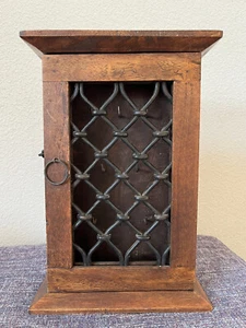 Vintage Wood & Metal Key Holder Hook Cabinet Wall Hang Unit - Picture 1 of 9