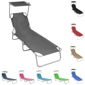 Outdoor Folding Lounge Chair Beach Sun Patio Chaise Pool Lawn Lounger W/Canopy - Picture 1 of 80