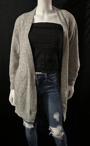 (206) H&M Long Cardigan duster GREY melange plush soft puff sleeves sz XS - Picture 1 of 4