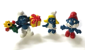 SMURF FIGURINES - LOT OF 3 - PAPA SMURF 1980's TOYS - Picture 1 of 3