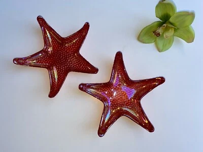 Juego de 2 platos de estrellas de mar Akcam naranja iridiscente vidrio coleccionable de Turquía  Foto 1 de 4