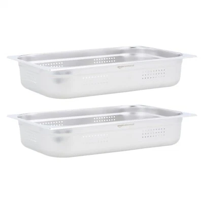 AMAZONCOMMERCIAL 2 x Speisebehälter Behälter Edelstahl Einsatz gelocht Größe GN 1/1 Chafing Dish