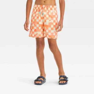 Boys' Checkered Swim Shorts - Cat & Jack Orange XL - Picture 1 of 1