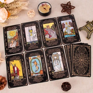 Beginner's Classic Tarot Card Set with Meanings & Guide Book -Durable Black Deck - Picture 1 of 8