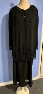 Summer Sale! Vintage J Kara black beaded sheath dress with long jacket - Picture 1 of 22