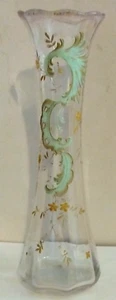 Lovely Vintage Clear Glass Hand Painted Gold Gilt Enameled Floral Vase - Picture 1 of 3