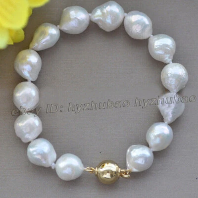 Brazalete Brazalete 9-10mm Natural Mar del Sur Blanco Barroco Perla Keshi Cuentas 7.5" Foto 1 de 4