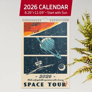 2026 Space Calendar – Retro Sci-Fi Wall Calendar with Vintage Space Art - Picture 1 of 11