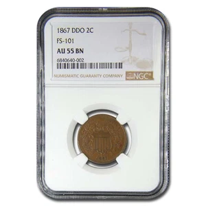1867 Two Cent Piece AU-55 NGC (DDO, FS-101) - Picture 1 of 3