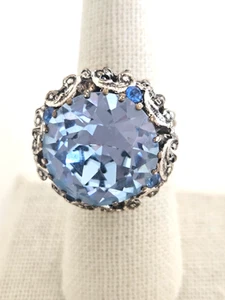 Vintage Austria Lg Light Blue Stone Statement Ring Cocktail Jewelry Adjustable - Picture 1 of 11