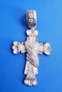 Vintage Silberfarben Christliches Kreuz Handwerker Anhänger mit klaren weißen Steinen - Bild 1 von 4