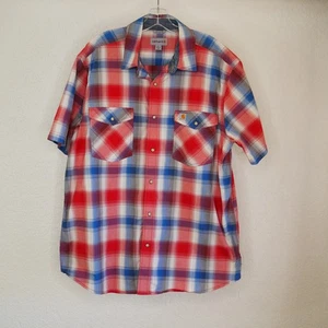Carhartt Western Style Work Shirt XL Red Blue Plaid Short Sleeve Snap - Picture 1 of 12