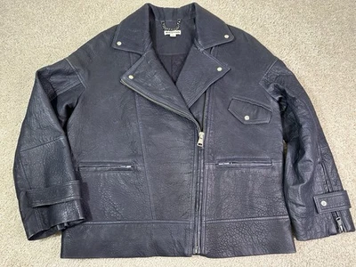 Chaqueta de motociclista de cuero de cordero Whistles para mujer EE. UU. 6 cremallera asimétrica azul marino Foto 1 de 4