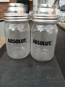 2 X RARE ABSOLUT VODKA BRANDED GLASS MASON JAR COCKTAIL SHAKER Homebar Drink Pub - Picture 1 of 4
