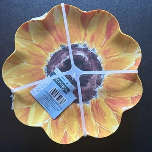 The Spring Shop 9” Sunflower Scalloped Salad Plate Melamine Set Of 4 - Picture 1 of 2