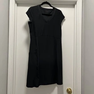 LL Bean Kleid Damen M schwarz V-Ausschnitt Kurzarm Stretch Strickpullover Reißverschlusstasche - Bild 1 von 12