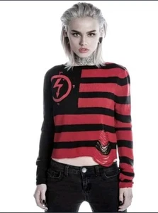 Killstar Marilyn Manson Sweater Womens Size M Jumper Red Black Punk Long Sleeve - Picture 1 of 14