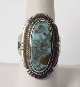Anello Nativi Americani NA Misura 7,5 .925 Lt Blu Turchese Naturale F Charley Navajo - Foto 1 di 11