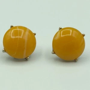 VINTAGE Earrings Gold Tone & Yellow Stud Pierced Power Dress 1980s Party Retro - Picture 1 of 12