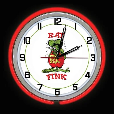 Reloj Doble Neón Rojo Letrero Blanco 15" Rat Fink Foto 1 de 2