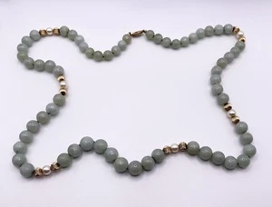 Vintage 14k Gold grüne Jade & Perle 26,5" Strang Halskette - Bild 1 von 10