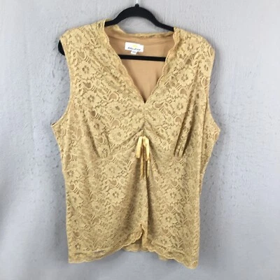 Kathleen Kirkwood 衬衫女式 2X 大码棕色花边覆盖女性仙女 — 第 1/4 张图片