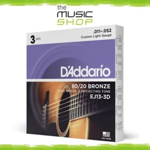 3 Pack, D'Addario EJ13-3D 11-52 Cust Light 80/20 Bronze Acoustic Guitar Strings - Picture 1 of 4