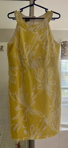 Schönes Damen Kleid gelb & weiß ärmellos 100% Baumwolle komplett gefüttert Gr.6 Muse - Bild 1 von 3