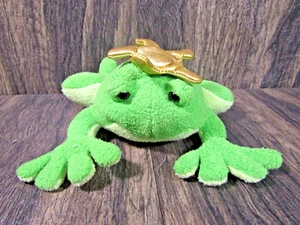 2012 Animal Adventure Green Frog Prince Gold Crown Stuffed Plush Bean Bag 7" - Picture 1 of 12