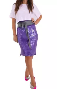 Falda Vintage Pura Seda Púrpura Lentejuelas Midi Lápiz Talla L - Imagen 1 de 11
