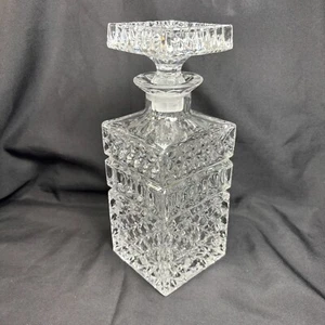 Crystal Decanter Liquor Bottle Whiskey w/Stopper Square Diamond Cut 24oz Vintage - Picture 1 of 11