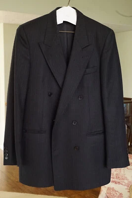 Casaco esportivo masculino Daniel Hechter peito duplo 39R lã cinza escuro listra de giz mob - Imagem 1 de 4