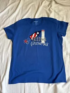 Fourth Of July Ladies TShirt Sz XL Royal Blue NWT Freedom & Fireworks Patriot - Picture 1 of 11