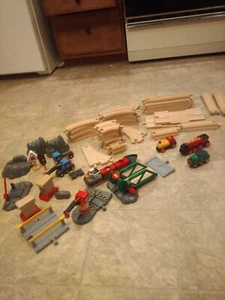 Huge Lot 68 pcs. Brio Wooden Train Tracks 3 battery Engines boat Crane crossings - Picture 1 of 11