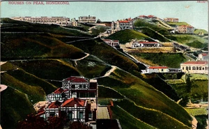 HONG KONG, CHINA - HOUSES ON PEAK - BIRDSEYE VIEW - 1909 - OLD POSTCARD - Picture 1 of 2