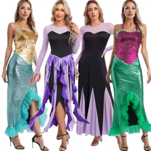 Damen Meerjungfrau Prinzessin Cosplay Kostüm Pailletten Dress Up Halloween Party - Bild 1 von 56
