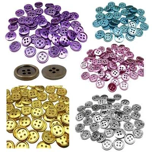 13mm Plastic Shiny Metallic Round 4 Holes Shirt Flatback Buttons DIY Sewing - Bild 1 von 25