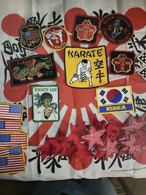 Vintage Martial Arts Sew On Badges And Bandana Lot - Image 1 of 4