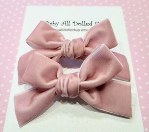 Dusty Rose Velvet Bows On Alligator  Clips - Picture 1 of 6