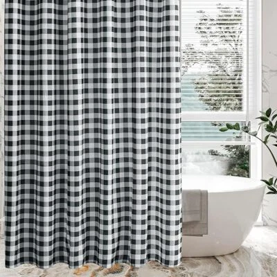 Spring Home Fabric Shower Curtains 72" X 72", Black & White Printed Checkered - Image 1 of 4