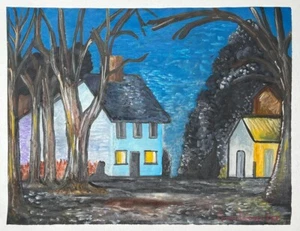 Fern Coppedge (Handmade) Oil Drawing On old Paper Signed & Stamped, Vtg Art - Picture 1 of 4