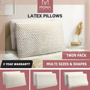 Mona Bedding 2x Natural Latex Pillow w Cover Medium Feel Standard 3 Zone Contour - Picture 1 of 48