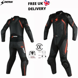 Mens Size Black Motorbike Motocross Motorcycle Cowhide Leather Suits CE Armoured - Picture 1 of 4