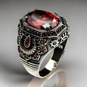 Granat Ring Herren 925 Sterling Silber Türkischer Schmuck Größe 7-14 - Bild 1 von 8