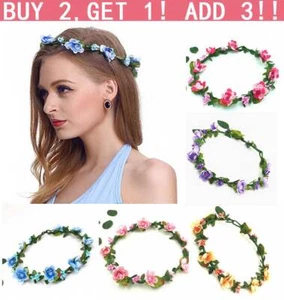 Ladies Floral Crown Rose Flower Headband Hairband Wedding Hair Garland Headpiece - Picture 1 of 78