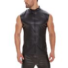 Hot Top Men Clubwear Collared Comfortable Faux Leather Party Sleeveless