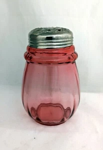 Antique Ribbed Cranberry Glass Sugar Shaker/Muffineer w/ decorative lid - exc - Picture 1 of 5